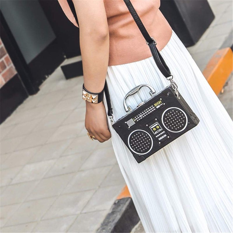 ZaneGear Unique Vintage Radio Shaped Crossbody Bag Women Clip Clasp Shoulder Bag Handbag (Black) - Image 4